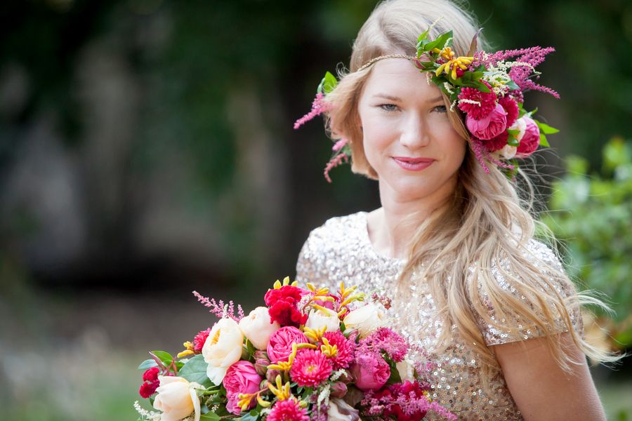  Sparkly Bridal Shoot with Boho Flower Crown