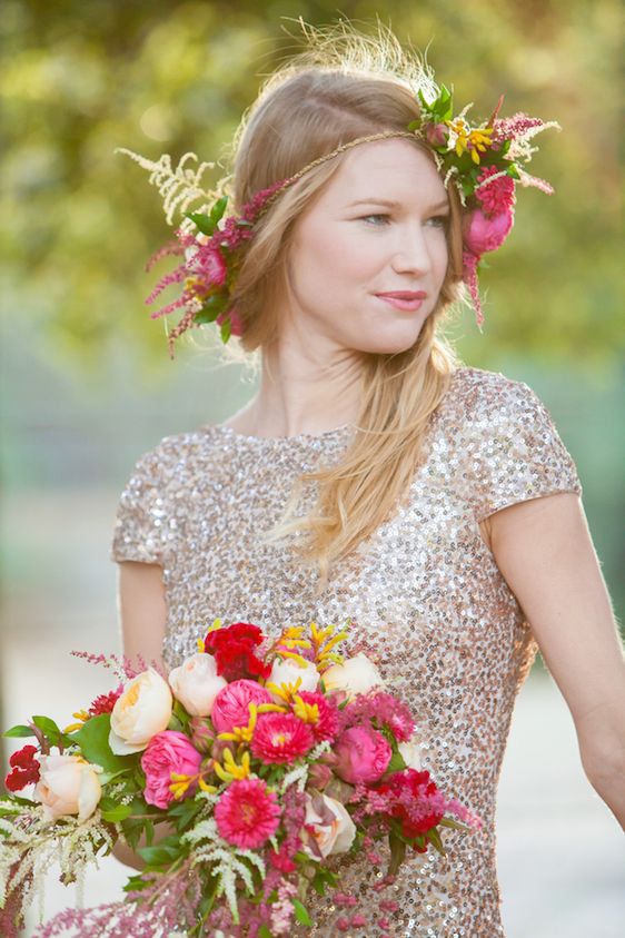  Sparkly Bridal Shoot with Boho Flower Crown
