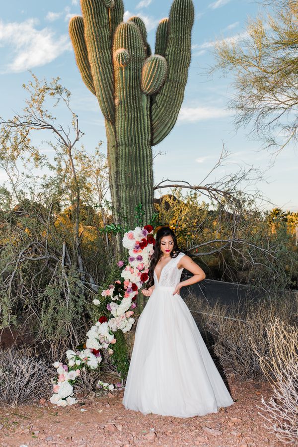  Desert Bridals Featuring a Dress Change & A Cactus With Cascading Florals