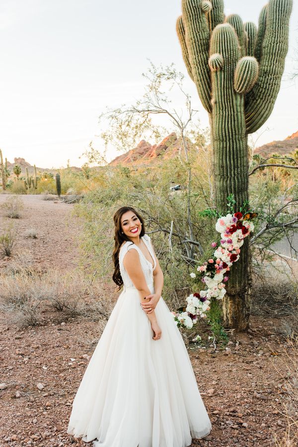  Desert Bridals Featuring a Dress Change & A Cactus With Cascading Florals