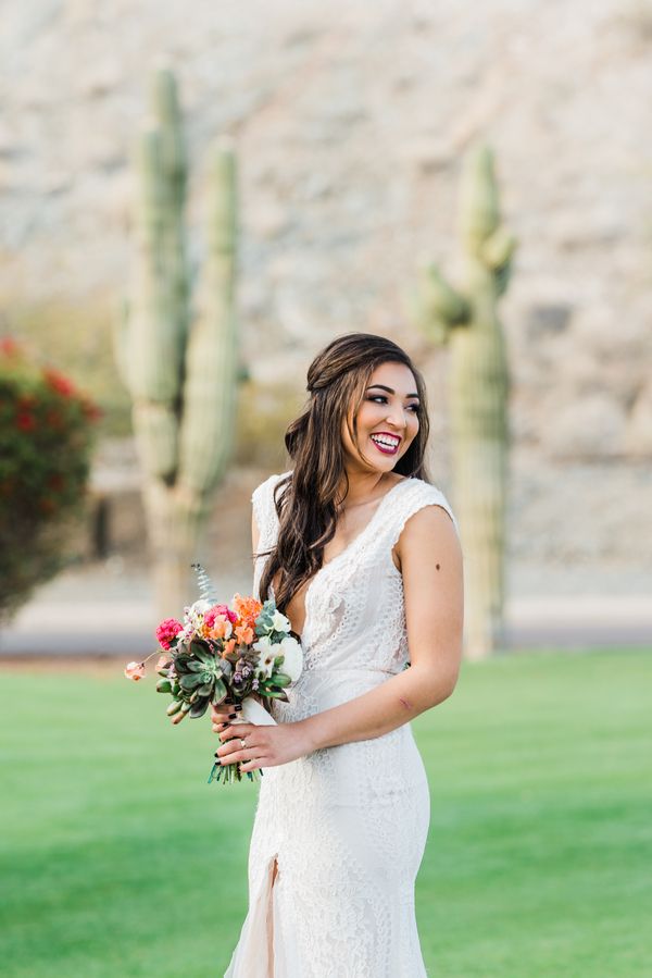  Desert Bridals Featuring a Dress Change & A Cactus With Cascading Florals