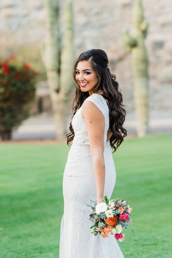  Desert Bridals Featuring a Dress Change & A Cactus With Cascading Florals