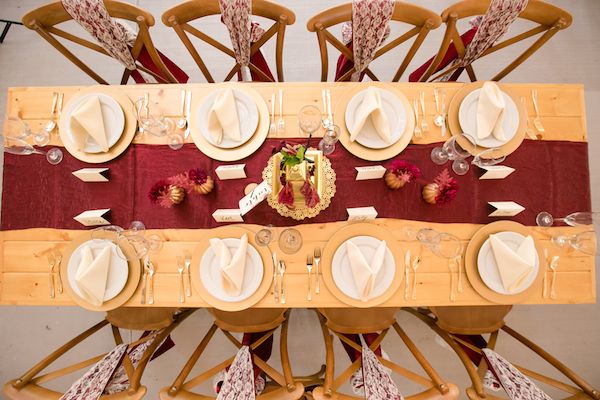 Burgundy and Gold Fall Barn Wedding