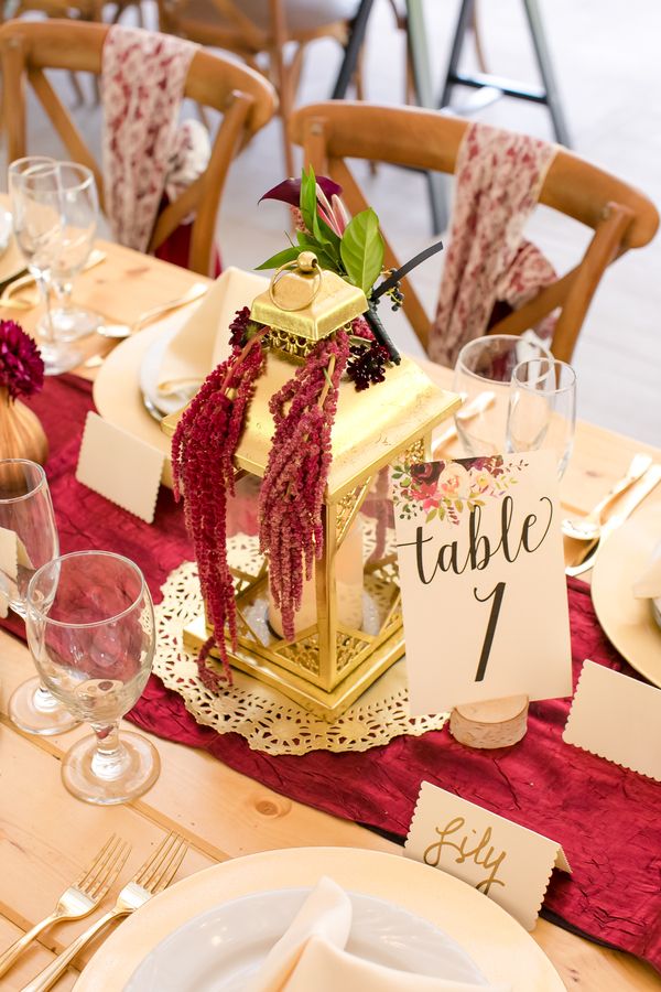 Burgundy and Gold Fall Barn Wedding