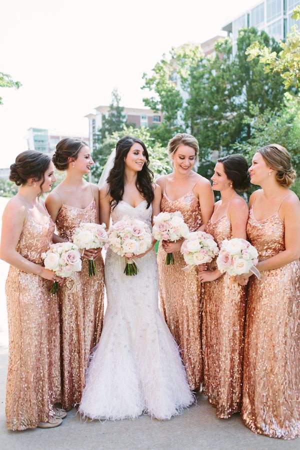 MustSee Rose Gold Bridesmaid Dresses Paired with Blush Bouquets The