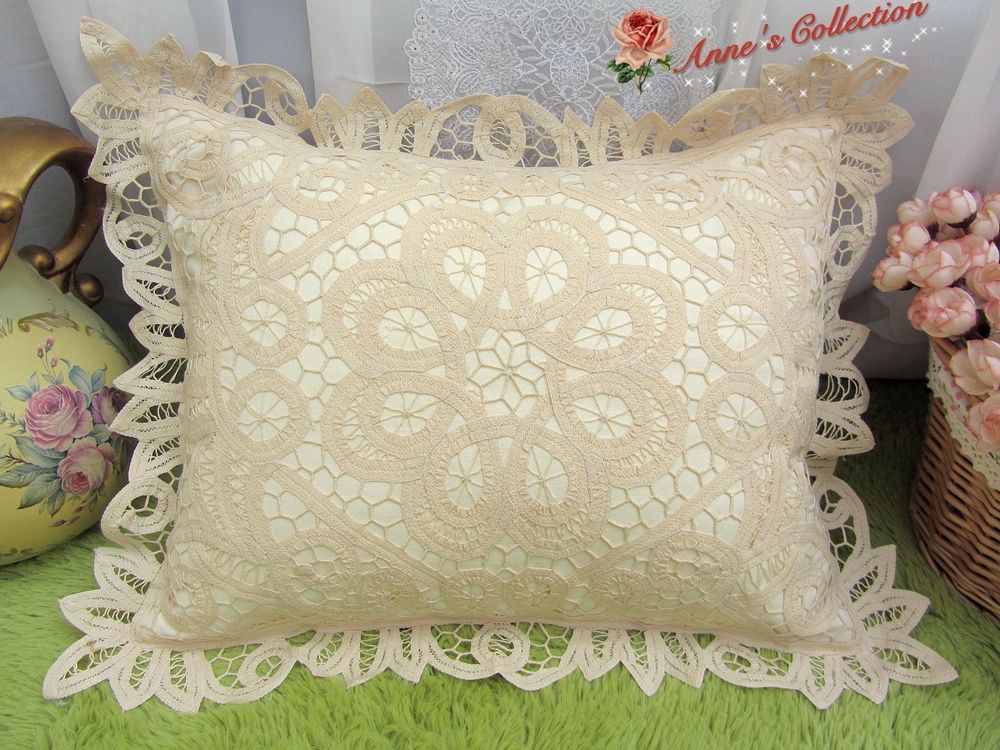 ShabbyVintage Battenburg Lace Pillow Sham Cushion CaseBeige/Ecru