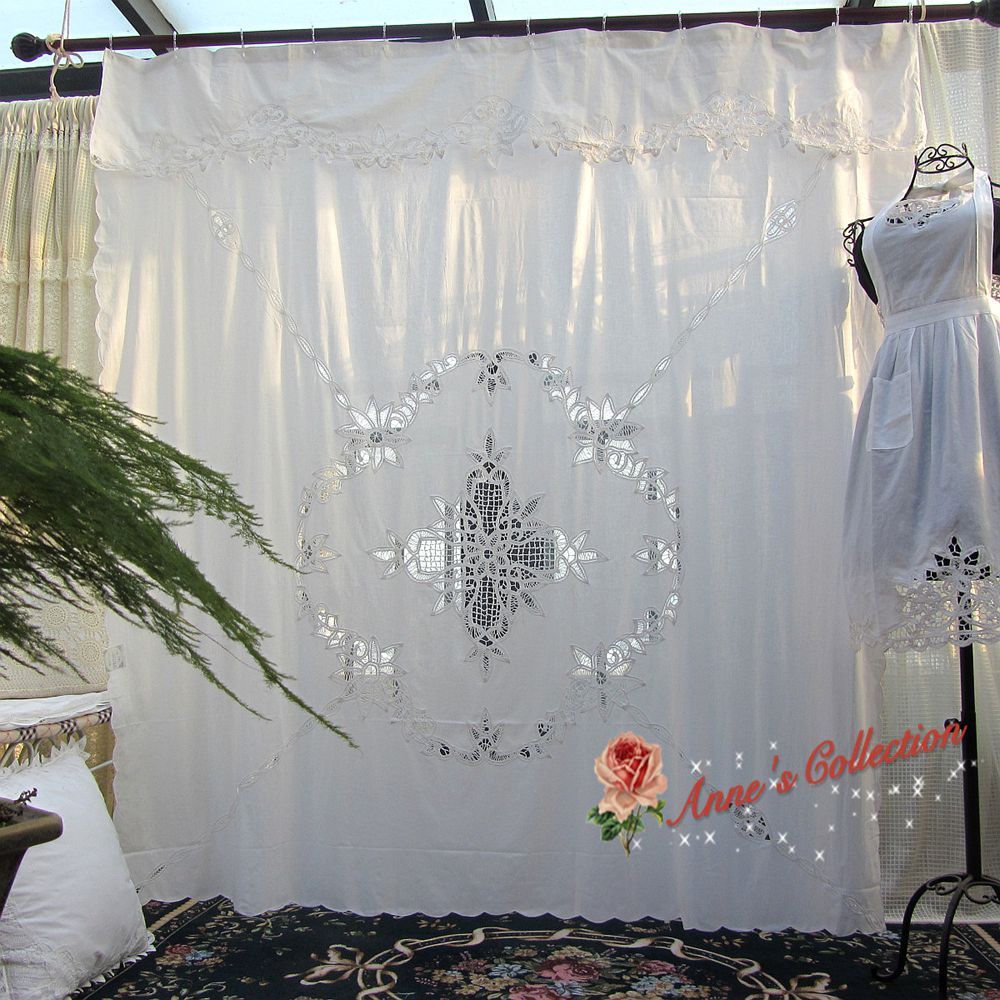 Beautiful Battenburg Lace Shower Curtain BWhiteCotton72"*72"Elegant