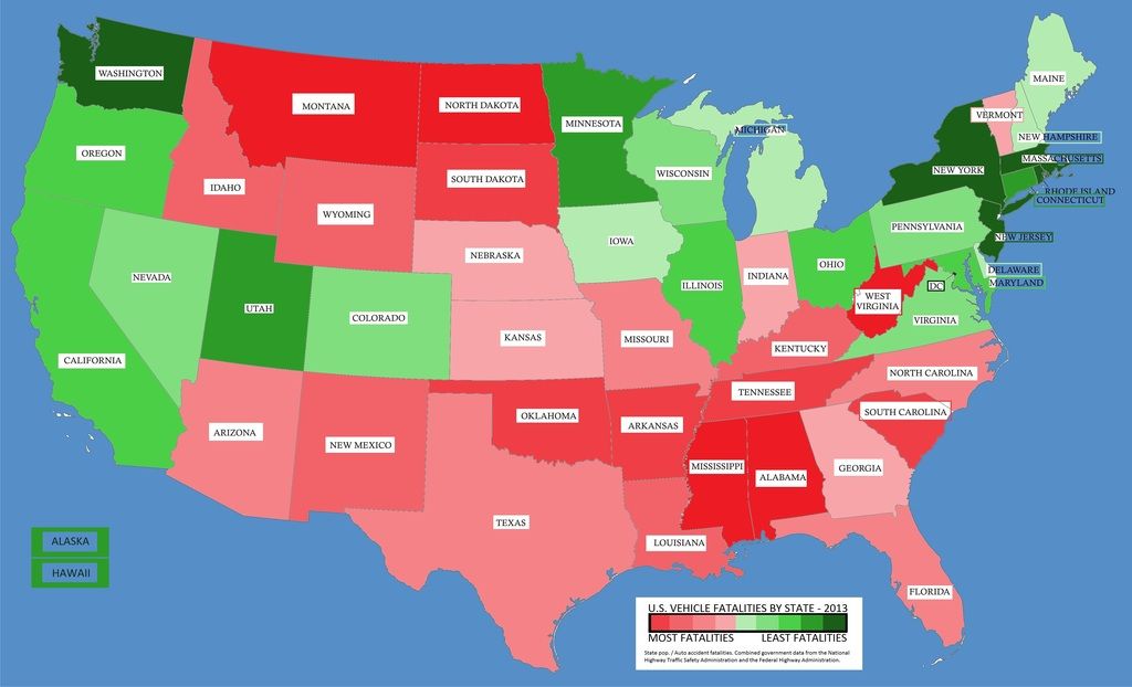 Fatal accidents by US state per population
