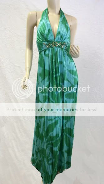 378 BCBG KELLY GREEN PRINT SILK LONG GOWN DRESS NWT 4  