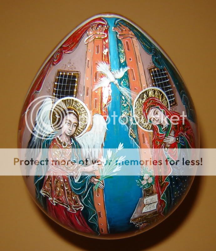 Handpainted Signed wooden Big Easter Egg Icon RARE Annunciation Angel 